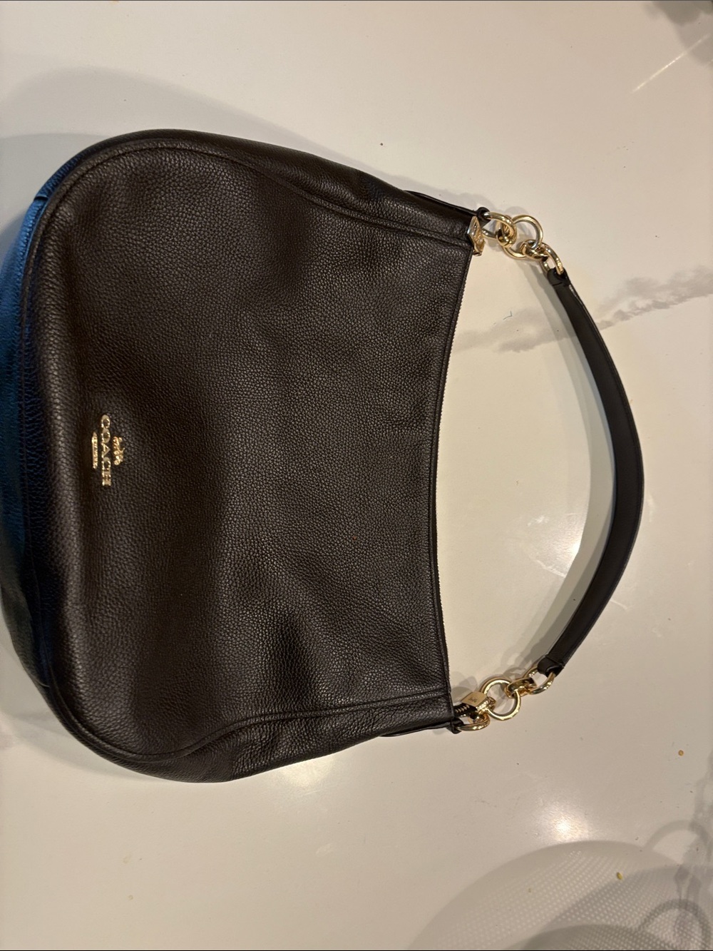 Coach Black Pebbled Leather Shoulder Hobo with Gold Hardware